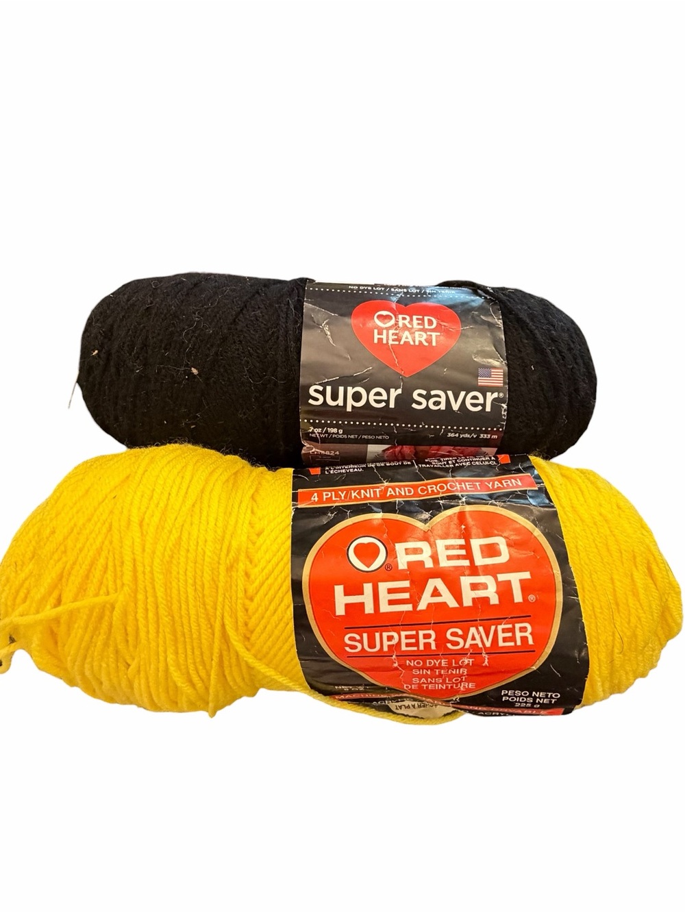 Red Heart Yarn Super Saver No Dye Lot Bright Yellow Acrylic Black New 14.1 oz